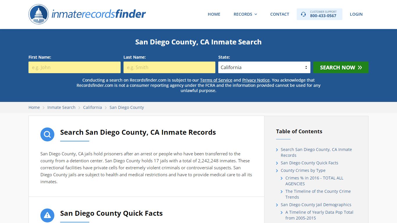 San Diego County, CA Inmate Lookup & Jail Records Online