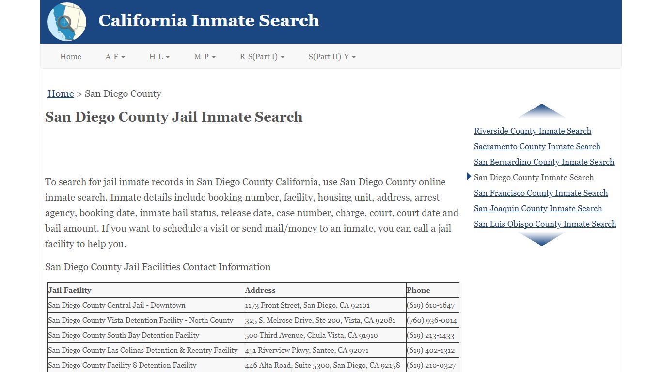 San Diego County Jail Inmate Search